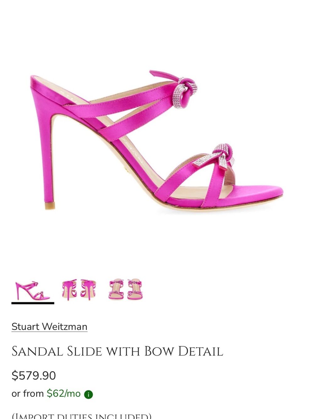 Stuart Weitzman Fuchsia Satin Bow Slide Heel